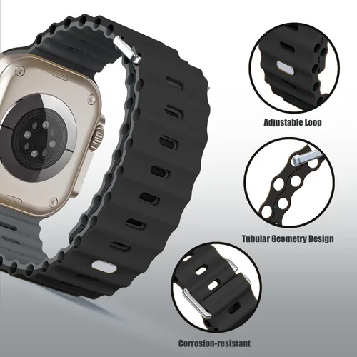 Vista 4 de Compatible con correas de reloj Apple Watch Ocean de 1.496 in 1.575 in 1.614 in 1.654 in 1.732 in 1.772 in 1.929 in, correa deportiva de silicona
