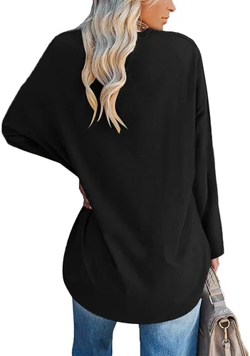 Vista 2 de Fisoew Camisetas de manga larga para mujer, holgadas, casuales, con cuello redondo, blusa suave