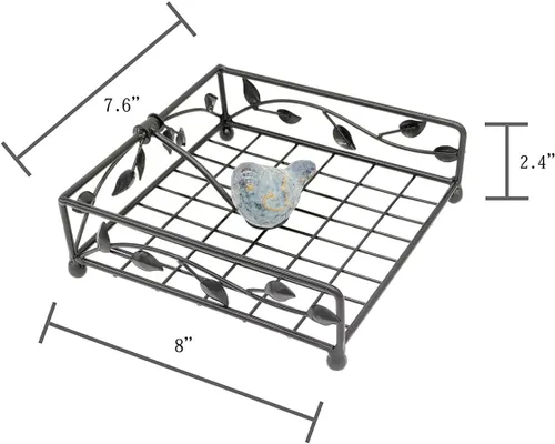 Vista 5 de OwlGift Collection - Soporte para servilletas plano de metal con revestimiento negro con pájaro de cerámica, cocina y encimera, organizador