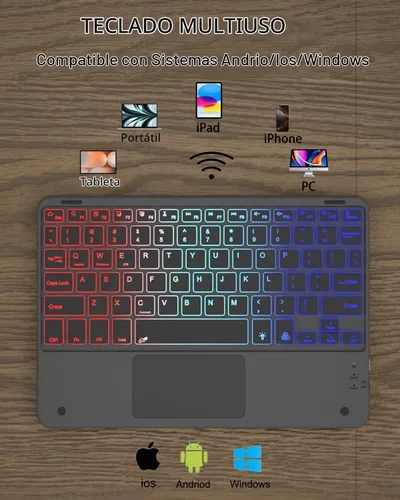 Vista 4 de Teclado Universal para Tableta con Funda de Touchpad para Tabletas de 9", 9.7", 10.1", 10.2", 10.5", 10.9", 11", Teclado Inalámbrico