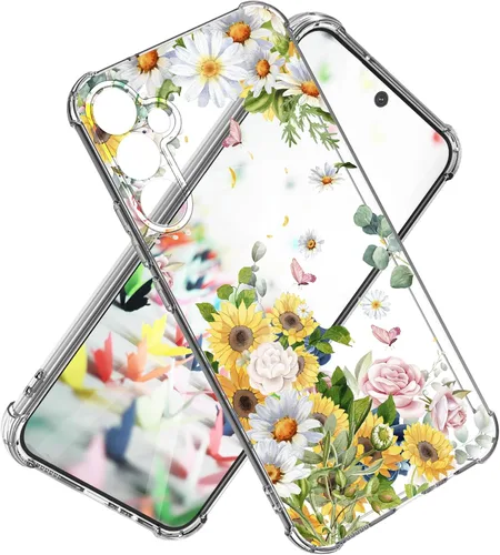Vista 36 de Funda para Samsung Galaxy S23 FE con protector de pantalla, suave, a prueba de golpes, transparente, floral, funda protectora para mujer, diseño