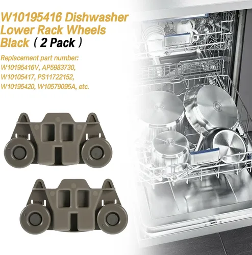 Vista 3 de YMDparts Paquete de 2 ruedas negras para lavavajillas para Whirlpool, KitchenAid, Maytag, Kenmore - W10195416, W10195416V, AP5983730, W10105417