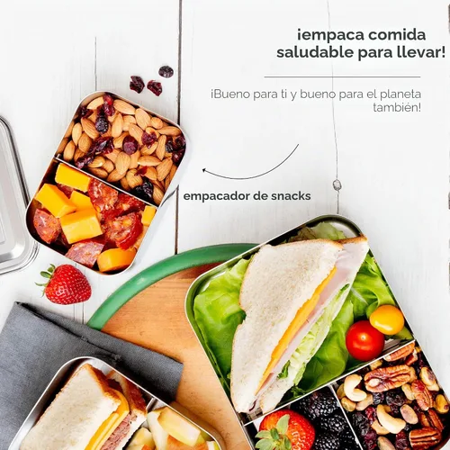 Vista 7 de LunchBots Caja Bento Empacadora de Snacks Pequeña - Contenedor de Snacks Extra Pequeño Dividido de Acero Inoxidable - 2 Compartimentos para Frutas