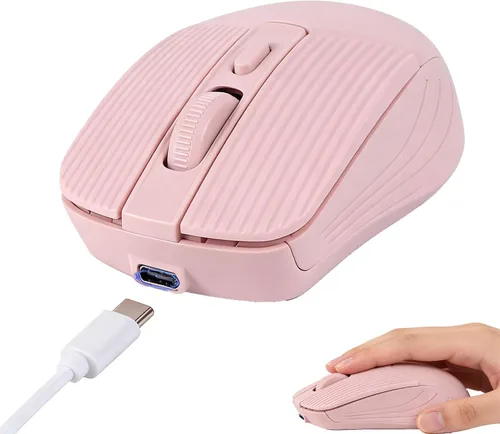 Vista 8 de Ratón Bluetooth inalámbrico, modo dual recargable, ergonómico, silencioso y portátil, carga tipo C, con receptor USB de 2.4G, para PC, MacBook
