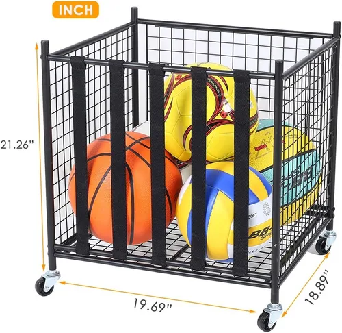 Vista 2 de Snail Organizador de almacenamiento de equipo deportivo para garaje, carro rodante con canasta y ganchos para pelotas deportivas, jaula