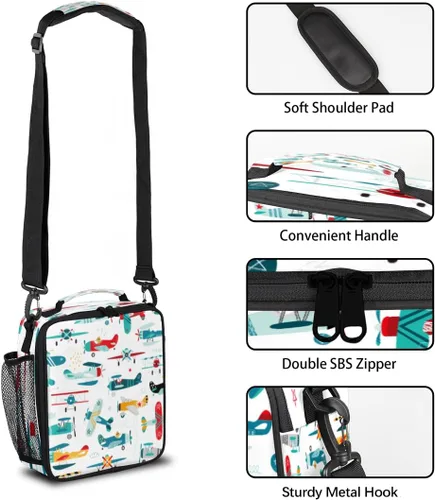 Vista 3 de AUUXVA Bolsa de almuerzo con aislamiento para avión, bolsa de mano para enfriar hielo, bolsa de mano con correa de hombro para niños, niñas, mujeres
