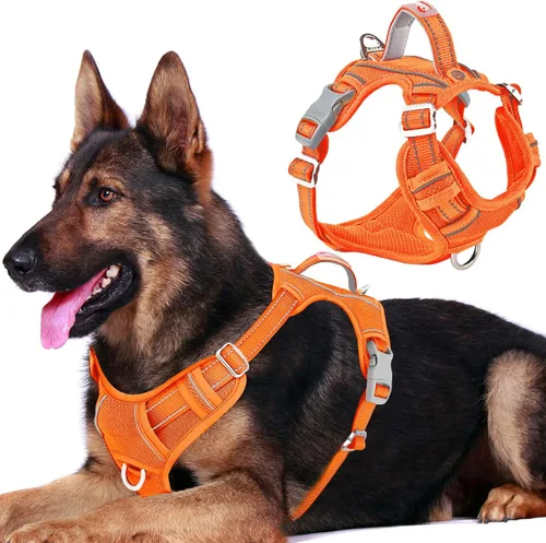 Vista 10 de BARKBAY Arnés Oxford sin tirones para perro con bolsillo para etiqueta de identificación, resistente, reflectante, fácil control para perros grandes