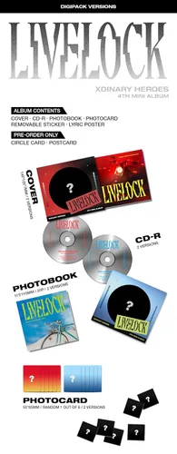 Vista 6 de Xdinary Heroes LIvelock 4º Mini álbum CD+Photobook+Photocard+Póster lírico en paquete+Seguimiento sellado XH (versión estándar ROJO)