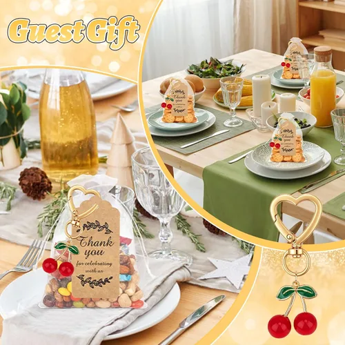 Vista 4 de Dreamtop Llavero de cereza para fiesta, 24 juegos de llaveros de cerezas, regalos de fiesta de Navidad, regalo de agradecimiento, accesorios