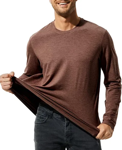Vista 2 de MIER X-Sofort - Camisetas de manga larga para hombre, ligeras, súper suaves, atléticas, cuello redondo, para correr, descansar, entrenamiento casual