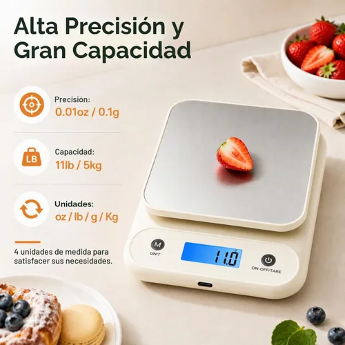 Vista 3 de Meilen Báscula digital de alimentos para cocina gramos y onzas 11lb/0.1oz