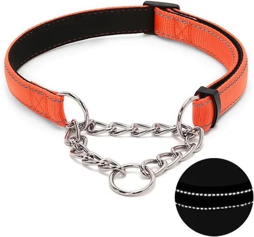 Vista 10 de Martingale - Collar para perro con cadena de acero inoxidable, collar reflectante de nailon acolchado suave ajustable, cadena resistente sin