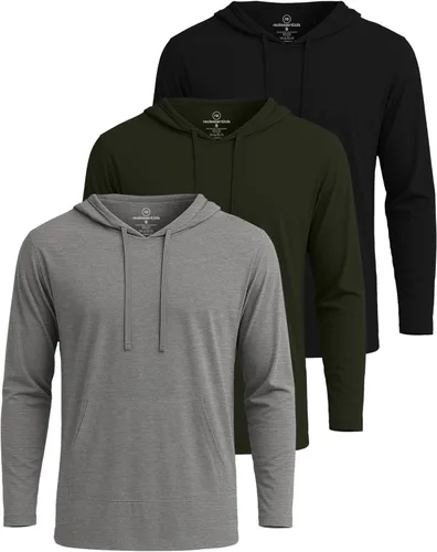 Vista 13 de Real Essentials 3 Pack: Sudaderas con capucha de cordón de algodón para hombre, ligeras y casuales, con bolsillo