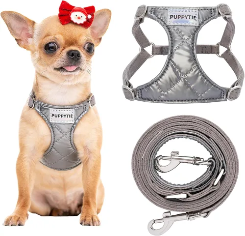 Vista 12 de Puppytie XXS - Arnés y correa para cachorro, rosa brillante, XXS (2.2–6 libras) Puppy Harness for Small Dogs, Designer Extra Small Dog Harness