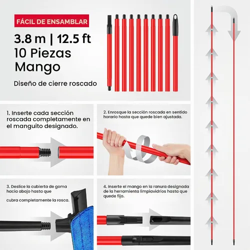 Vista 7 de Tyroler - Escobilla de ventana con poste de extensión de 1-12.5 pies