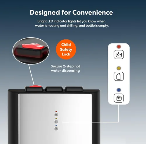 Vista 3 de IKT Dispensador de enfriador de agua autolimpiante, carga inferior para botella de 3-5 galones con bloqueo de seguridad para niños, pantalla LED