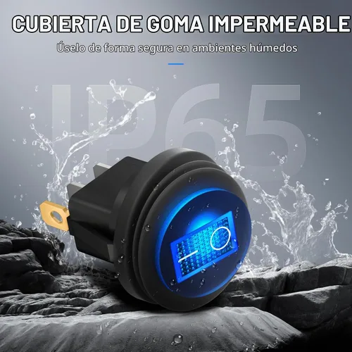 Vista 4 de DaierTek Interruptor basculante redondo impermeable con certificación UL con carcasa de 12 V, interruptor de palanca basculante LED azul iluminado