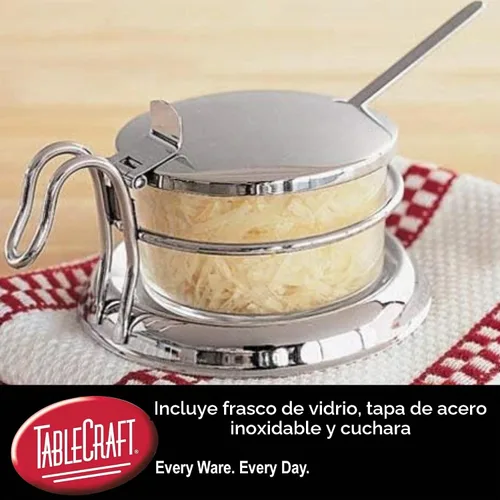 Vista 4 de TableCraft 357 Juego de tarros para condimentos con cuchara, tarro de vidrio transparente de 6 oz con tapa de acero inoxidable 18-8, cuchara