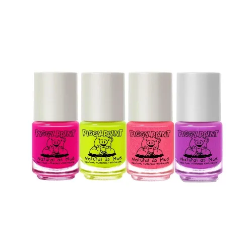 Vista 2 de Piggy Paint 4 Esmaltes Neón Set de Caja (¡Bonificación: ¡Resplandor Blacklight!)