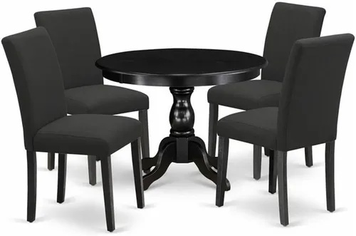 Vista 10 de East West Furniture HBAB3-ABK-24 Hartland - Juego de habitación de 3 piezas que contiene una mesa de comedor redonda con pedestal y sillas tapizadas