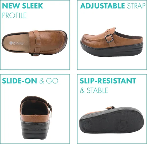 Vista 2 de Glolily Zuecos cómodos para mujer, zapatos de trabajo profesionales ligeros y antideslizantes con cojín extra y plantilla ortopédica extraíble