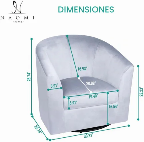 Vista 2 de Ariana Silla Giratoria de Barril de 360 Grados Silla de Acento Giratoria para Sala de Estar con Reposabrazos Silla de Acento Pequeña para el Hogar
