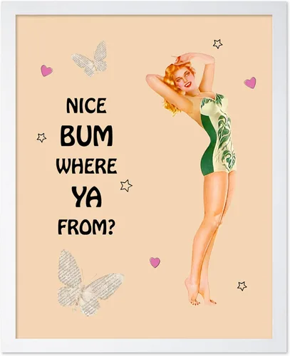 Vista 44 de Poster Master Pin Up Girl Poster - Better Late Than Ugly Print - Butterfly Art - Modern Art - Trendy Art - Gift for Men & Women - Funny Decor for