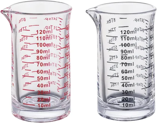 Vista 10 de Ackers - Vaso medidor de vidrio de 4 onzas, vaso de chupito de borosilicato con boquilla en forma de V, línea negra