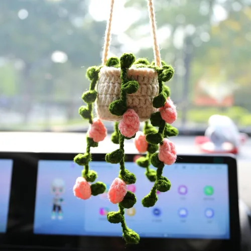 Vista 7 de Accesorios para colgar en el espejo del automóvil, decoración de espejo retrovisor del automóvil, bonito adorno colgante de orquídea de ganchillo