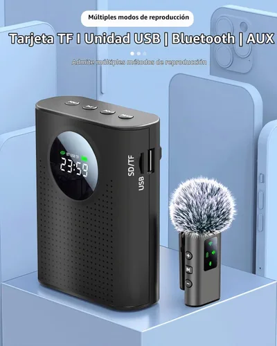 Vista 9 de Amplificador de voz S67 Micrófono inalámbrico para profesores en el aula recargable, mini micrófono de solapa Lavalier, sistema PA de altavoz