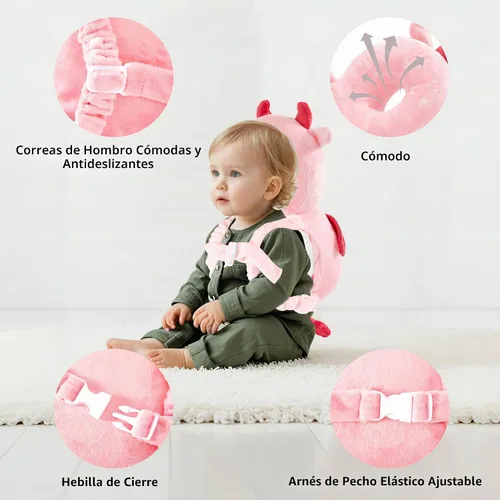 Vista 7 de Mochila protectora de espalda para bebé, almohadilla protectora de seguridad para niños pequeños, diseño suave, ajustable y ligero para caminar