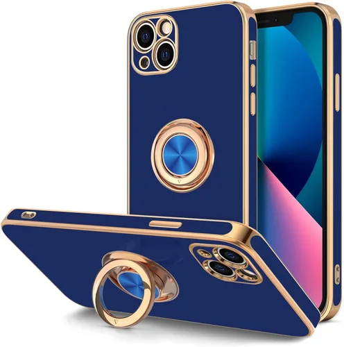 Vista 14 de Hython Funda para iPhone 13 con Soporte de Anillo [Soporte de Anillo Giratorio de 360° Base Magnética] [Borde Chapado en Oro Rosa] Cubierta Delgada