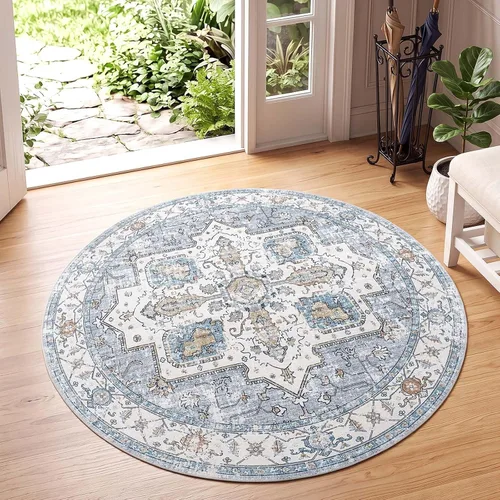 Vista 34 de jinchan Alfombra de área pequeña lavable floral vintage, alfombra de entrada simétrica de medio círculo de 2 x 3, alfombra de entrada suave de pelo