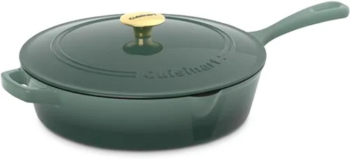 Vista 28 de Cuisinart Freidora de pollo de hierro fundido de 12 pulgadas con tapa, capacidad de 4.5 cuartos de galón, interior esmaltado de porcelana, apta