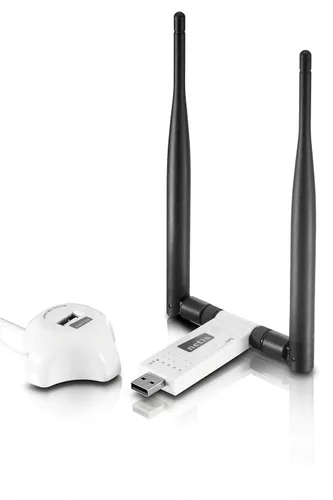 Vista 2 de Netis Adaptador USB inalámbrico N de largo alcance de 300 Mbps con dos antenas de 5dBi y base USB 2.0 (WF-2116), 300 Mbps de alta ganancia