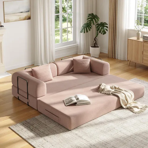 Vista 18 de Sofá Cama Convertible de 59 Pulgadas, Cama de Sofá de Pana Sin Estructura, Sofá Cama Futón Extraíble, Sofá Plegable para Sala de Estar