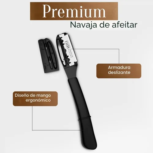 Vista 6 de Facón Navajas rectas para hombres - Kit de navaja de barbero profesional de hoja recta con 100 cuchillas, afeitadora de acero inoxidable japonés El