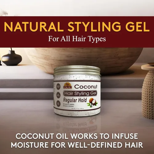 Vista 4 de Okay Gel de sujeción regular para el cabello de coco, 17 onzas líquidas, plata, 17 onzas líquidas