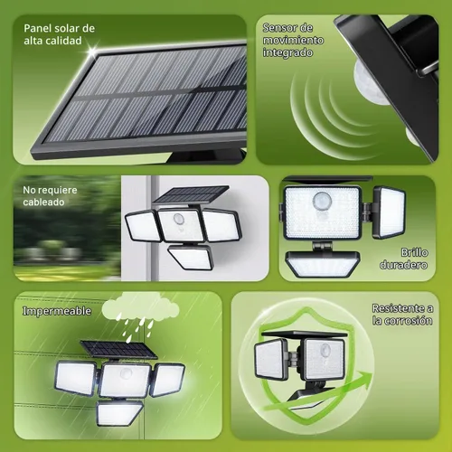 Vista 2 de Philips - Luz de seguridad solar para exteriores, 196 luces LED de montaje en pared con sensor de movimiento PIR, 3 modos, 4 cabezales ajustables