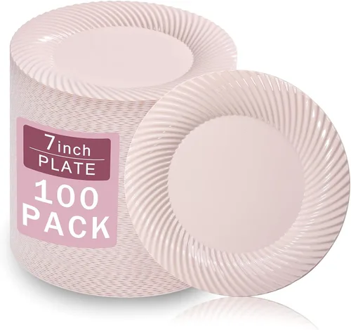 Vista 16 de I00000 - Platos de plástico azul de 7 pulgadas, 100 platos desechables de postre resistentes, platos de ensalada azules desechables, platos duros