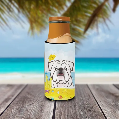 Vista 3 de Caroline's Treasures BB2088MUK Bulldog Inglés Blanco Verano Playa Hugger para latas delgadas Puede Enfriar Manga Abrazador Lavable a Máquina Manga