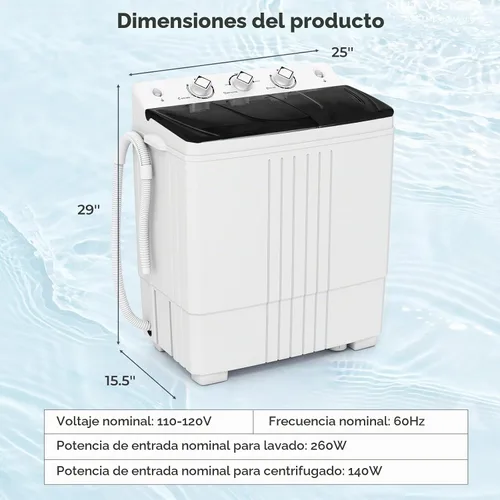 Vista 5 de Giantex Lavadora Portátil, Combo de Lavadora y Centrifugadora de 20 LBS con Bomba de Drenaje Integrada y Control de Tiempo, Doble Tina Compacta
