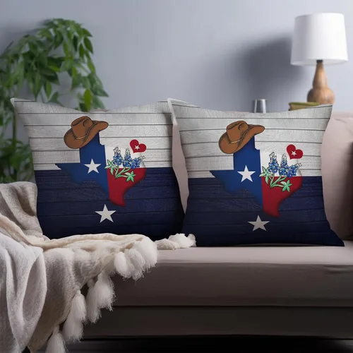 Vista 239 de Juego de 2 fundas de almohada de 16 x 16 pulgadas, diseño patriótico de bandera estadounidense con estrellas para exteriores, estilo casa de campo