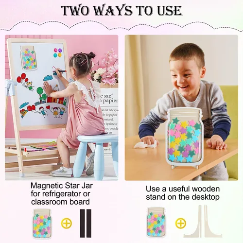 Vista 3 de Tarro magnético de estrellas, tarros de estrellas de recompensa para niños, tarro magnético de estrella de recompensa para tablero de aula, tarros