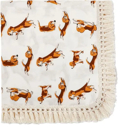 Vista 18 de Manta de muselina de algodón insular para bebé con borla, manta de muselina boho bohemia para bebé con borla, manta de recepción para bebé