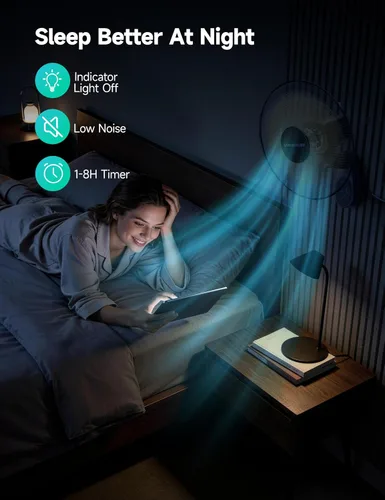 Vista 5 de VAGKRI Ventilador de montaje en pared de 16 pulgadas, ventilador oscilante silencioso con control remoto, 5 velocidades, temporizador de 8 horas