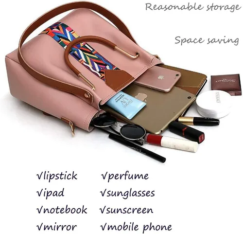 Vista 5 de Bolso de mano y bolso de mano para mujer, bolso de mano con asa superior, bolso de hombro de poliuretano, portatarjetas de embrague de 4 piezas