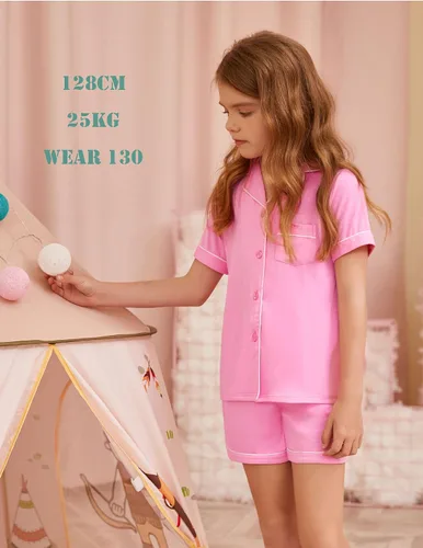 Vista 2 de luxilooks Conjunto de pijama de manga corta para niños y niñas de 2 piezas, ropa de dormir suave con botones, ropa de dormir de verano