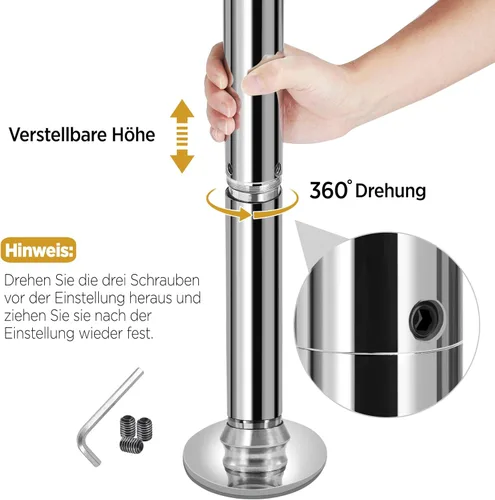 Vista 8 de Yaheetech Pole Dance Pole 45mm Indoor Dance Pole 216.5-275cm H Silver