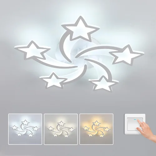 Vista 11 de Goeco Lámpara de techo Kidsroom, 3 modos de luz (3000 K/4500 K/6000 K) acrílico blanco cerca del techo, lámpara de techo de dibujos animados